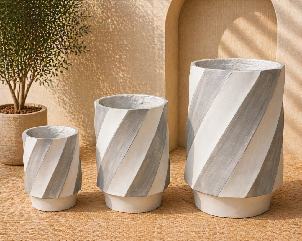 Tall Rounded Concrete Planter Set – White & Grey Finish (3 Sizes)
