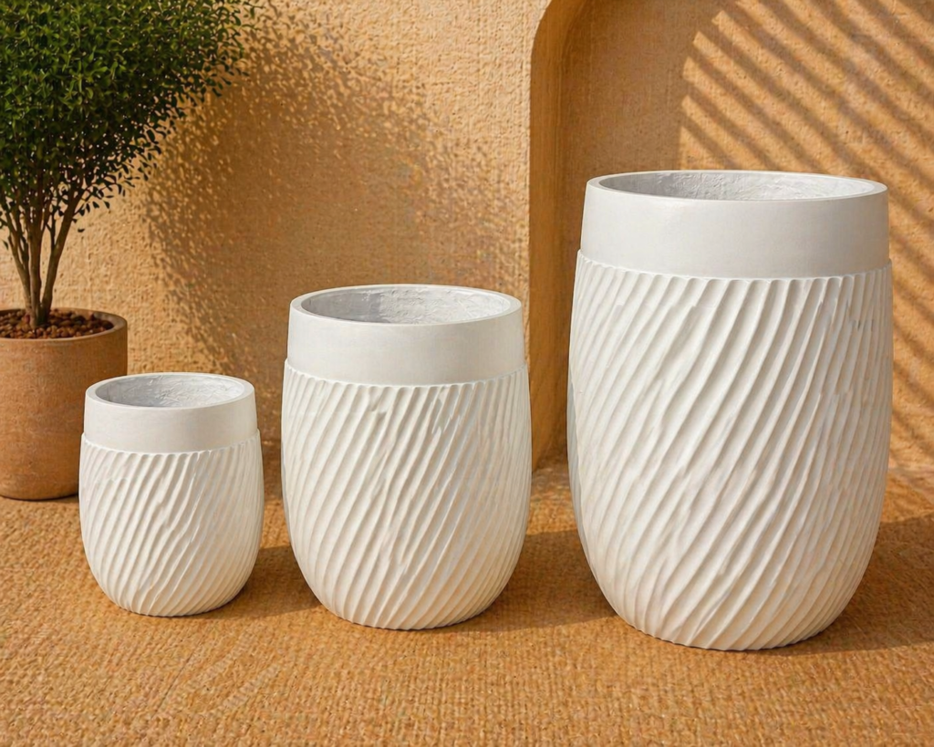 Modern Cylindrical Concrete Planter – Natural Sand Finish