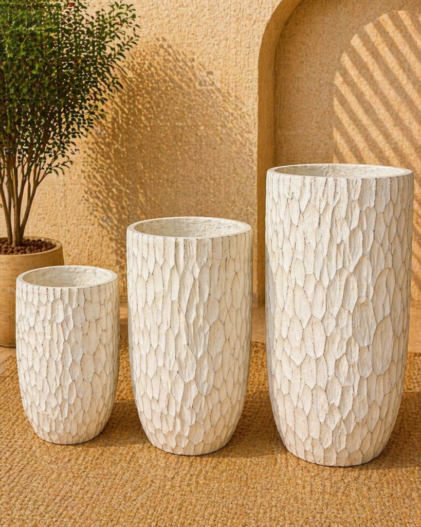 Square Modern Concrete Planter Set – Light Grey Finish (3 Sizes)
