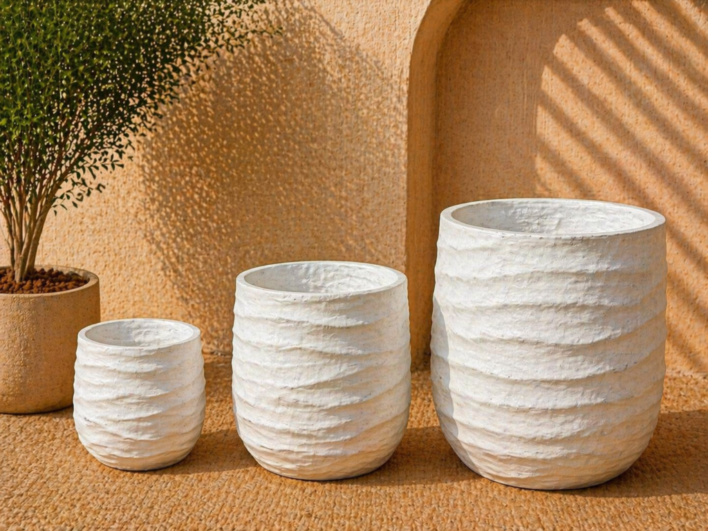 Tall Tapered Concrete Planter Set – Light Grey Finish (3 Sizes)