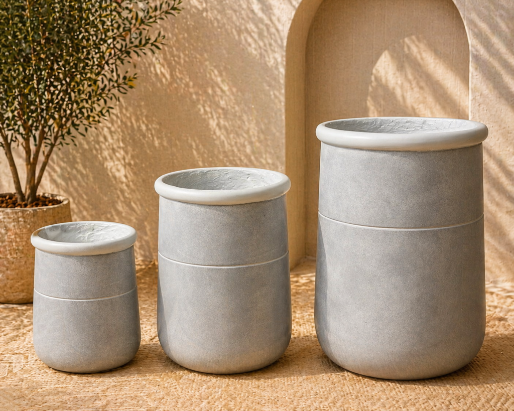 Tulip Shape Concrete Planter Set – Light Grey Finish (3 Sizes)