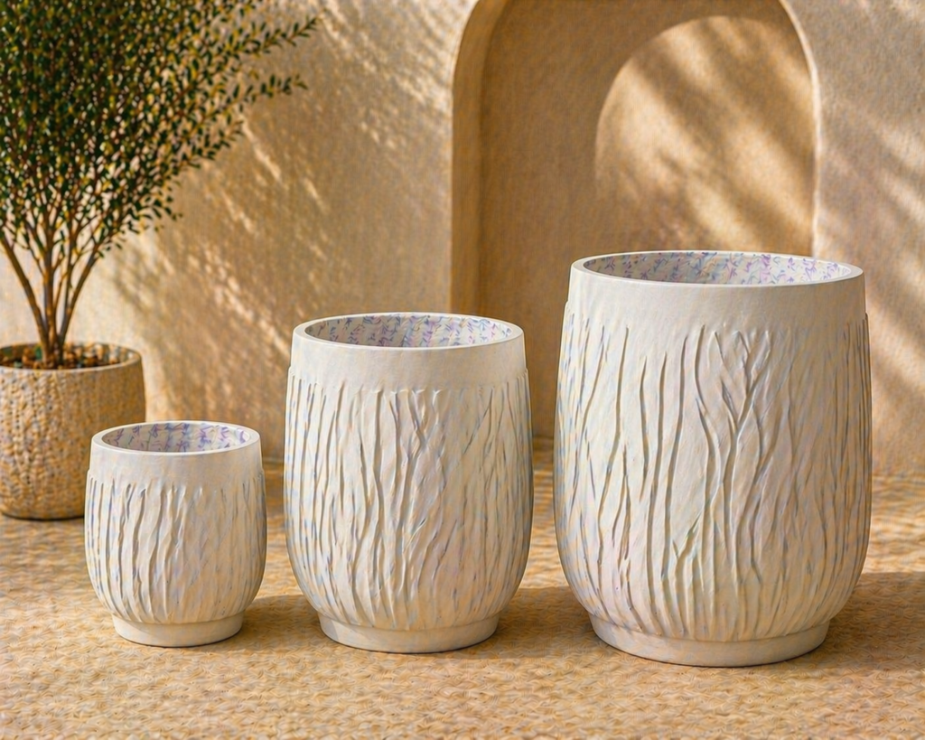Tapered Square Concrete Planter Set – White Finish (3 Sizes)