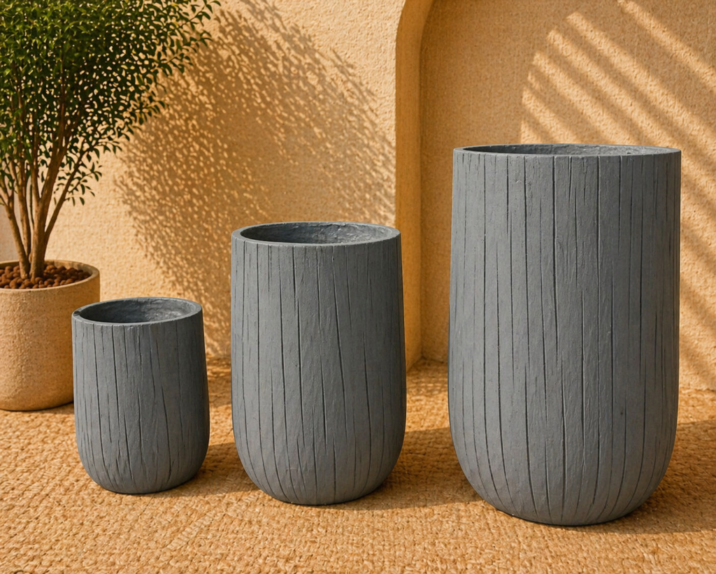 Twisted Wave Concrete Planter Set – Natural White Finish (3 Sizes)